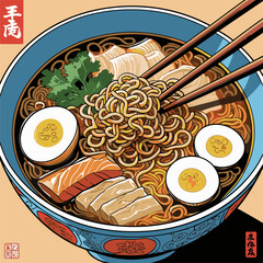 Japanese ramen vector illustration with natural colors