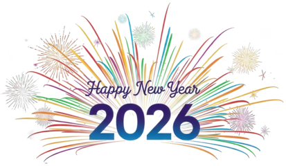 Happy new year 2026 with colorful fireworks exploding