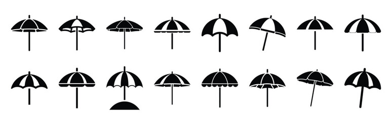 Fototapeta premium beach umbrella silhouette icon set