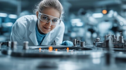 focused female scientist documenting results in advanced quantum lab