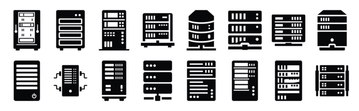 data server silhouette icon set