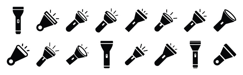 flashlight beam silhouette icon set