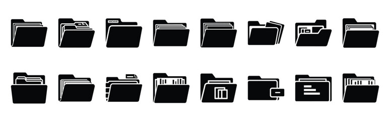 folder archive silhouette icon set