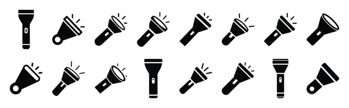 flashlight beam silhouette icon set