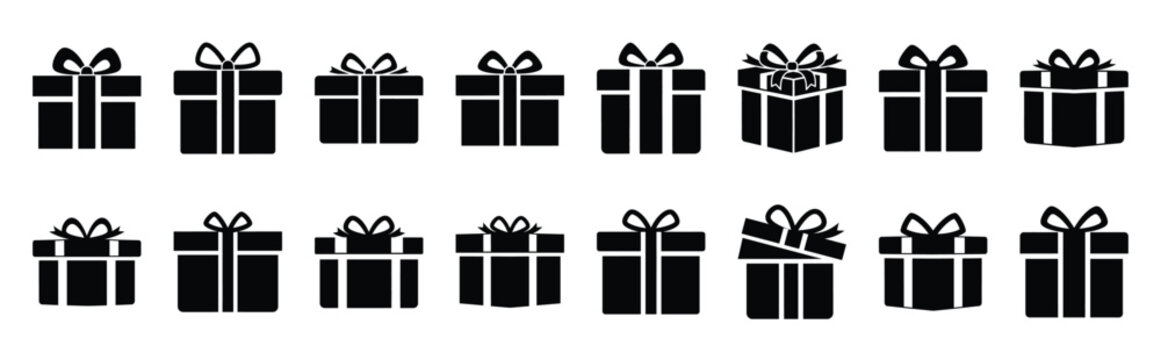 gift box silhouette icon set