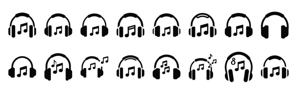 headphone music silhouette icon set