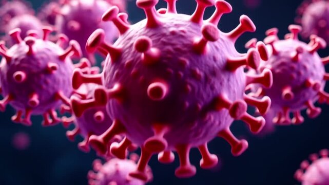 Chaotic movement of virus molecules. Close-up.