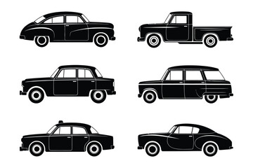 Fototapeta premium Vintage Classic Car and Retro Truck Silhouette Collection