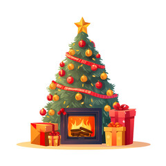 Festive Fireplace with Christmas Tree Decor