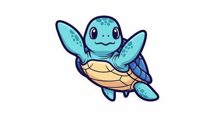 Cute cartoon sea turtle swimming happily with flippers up. © Arc std.