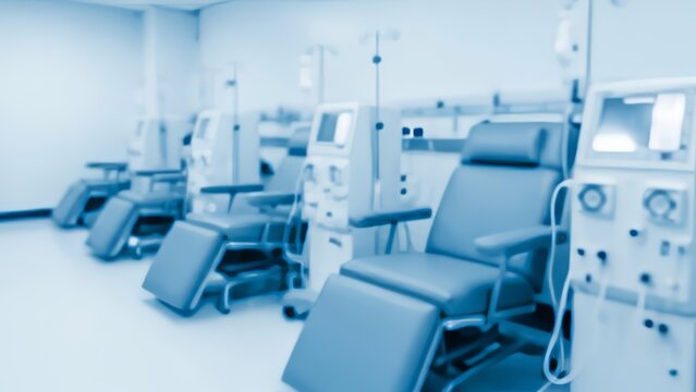 Dialysis Clinic Interior with Machines and Empty Chairs Healthcare