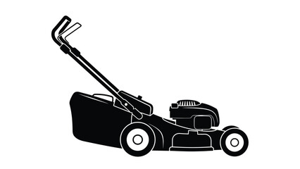 A black and white silhouette illustration of a typical lawn mower