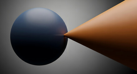 Abstract 3d render of a cone piercing a dark sphere on a gradient background