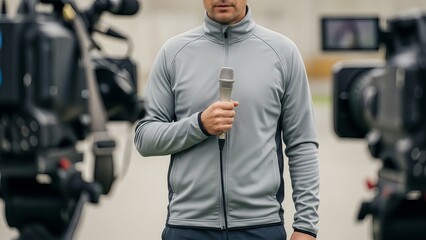 A person standing in front of a camera with their back to the viewer