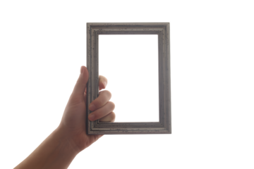 hand holding frame on a solid background  . Isolated on transparent background, png