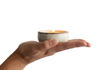 hand holding a candle with a warm glow . Isolated on transparent background, png