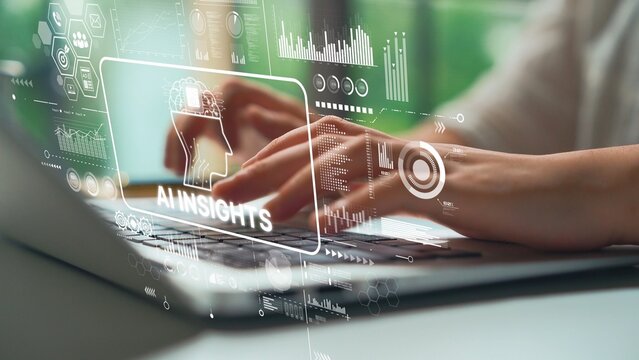 Detailed Analysis of Data Insights with Digital Technology and Laptop Use in Modern Workspace. Asymptotic smart data analytic. - Powered by Adobe