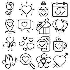 Love and Valentine Essentials Icon Set Outline Style (Part 3)