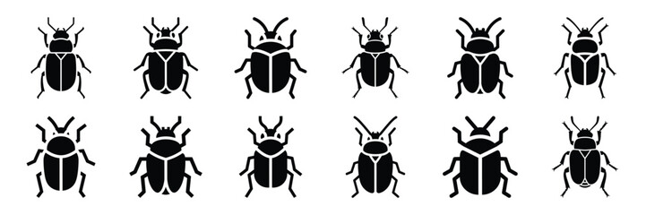 Collection of Silhouette bug insect icon set isolated on transparent background. Vector illustration set. © KartikChandro