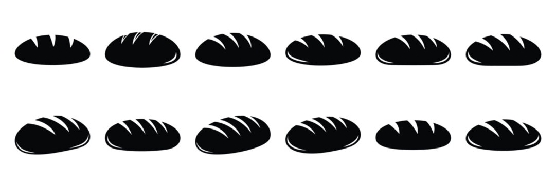 Collection of Silhouette bread loaf icon set isolated on transparent background. Vector illustration set.