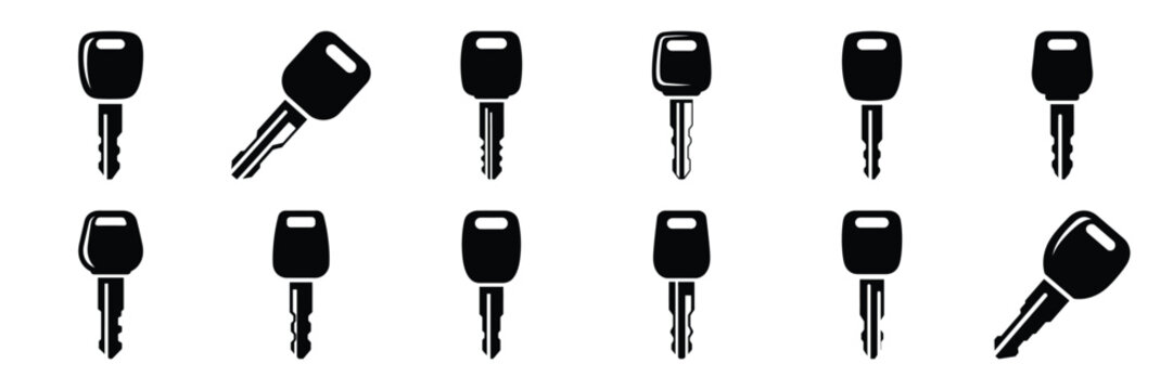 Collection of Silhouette car key icon set isolated on transparent background. Vector illustration set.