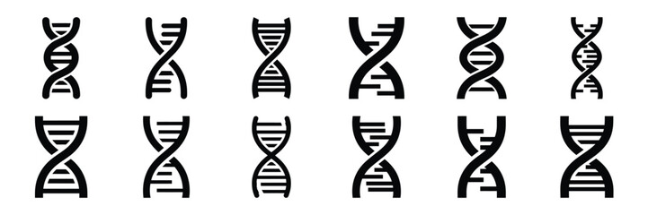 Collection of Silhouette dna helix icon set isolated on transparent background. Vector illustration set.