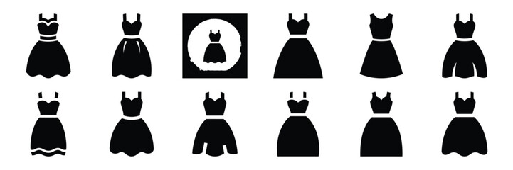 Collection of Silhouette dress fashion icon set isolated on transparent background. Vector illustration set. © KartikChandro