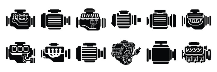 Collection of Silhouette engine motor icon set isolated on transparent background. Vector illustration set. © KartikChandro