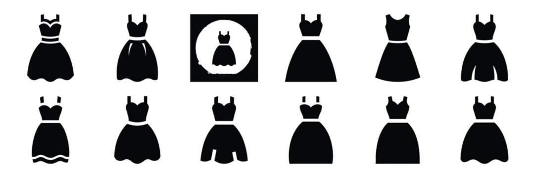 Collection of Silhouette dress fashion icon set isolated on transparent background. Vector illustration set.