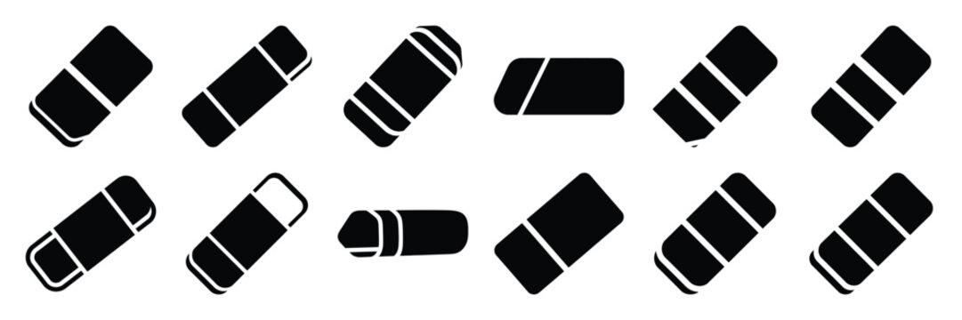 Collection of Silhouette eraser tool icon set isolated on transparent background. Vector illustration set.