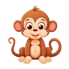 Obraz premium Cute Monkey Cartoon on White Background