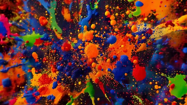 Color splashes create a bright display on a black background in a creative art project