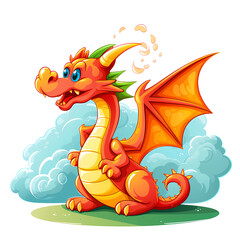 Roaring dragon breathes out fierce flames