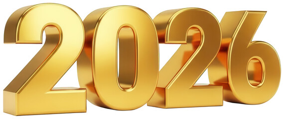 Glossy gold 3d numbers 2026 perspective view for calendar