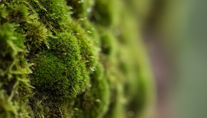 A close-up view of a mossy wall covered in small green plants with tiny leaves