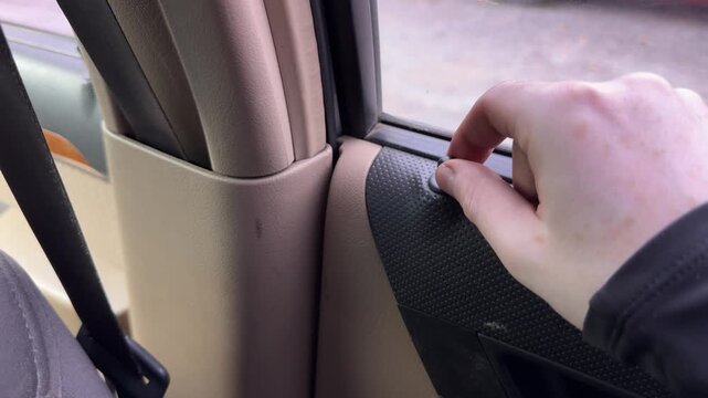 Closeup Of Vehicle Interior And Lock Mechanism, Inspection Of Car Door Lock And Interior Trim Features