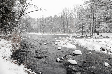 Winter riverscape in park Quebec Canada