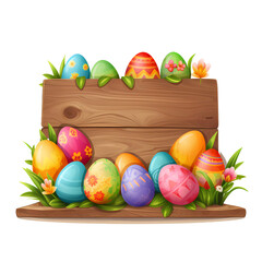 Easter Eggs by Wooden Signboard on White