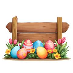 Decorated Easter eggs by rustic signboard