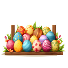 Easter Eggs by Wooden Signboard on White
