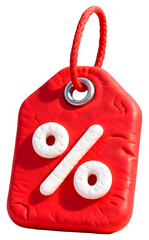 Discount tag 3D illustration, isolated on transparent background, png