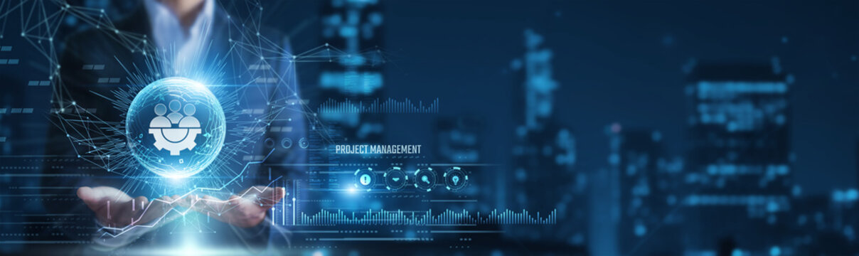 Businessman hands holding project management and timeline data, task coordination analytics, business planning execution concept