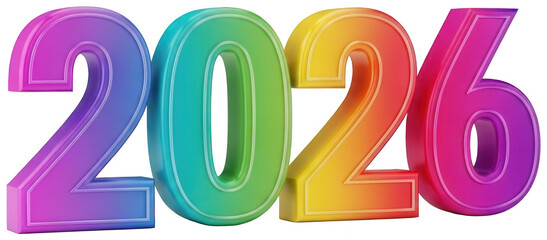 2026 numbers with rainbow gradient and 3d effect