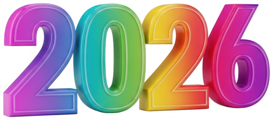 2026 numbers with rainbow gradient and 3d effect