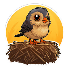 Tiny bird on haystack sticker illustration