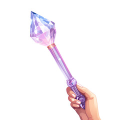 Esoteric Magic Wand with Crystal Gem in Hand