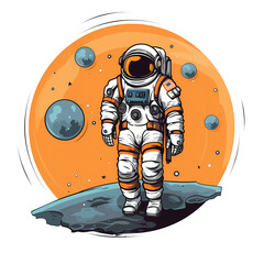 Exploring Astronaut with Planet Rocket Artwork