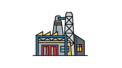Obraz premium Illustration of a factory with chimneys and a building, representing industry.