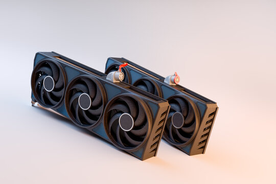Next-generation computer graphics card. A satire on increasingly power-hungry graphics cards. An attempt to show what a new power socket for future powerful graphics cards might look like.