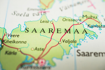 Detailed map closeup depicting Saaremaa island and regional routes.